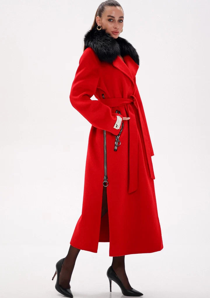 Genuine  French Orylag Fur Italian Cashmere Wool Coat 85cm