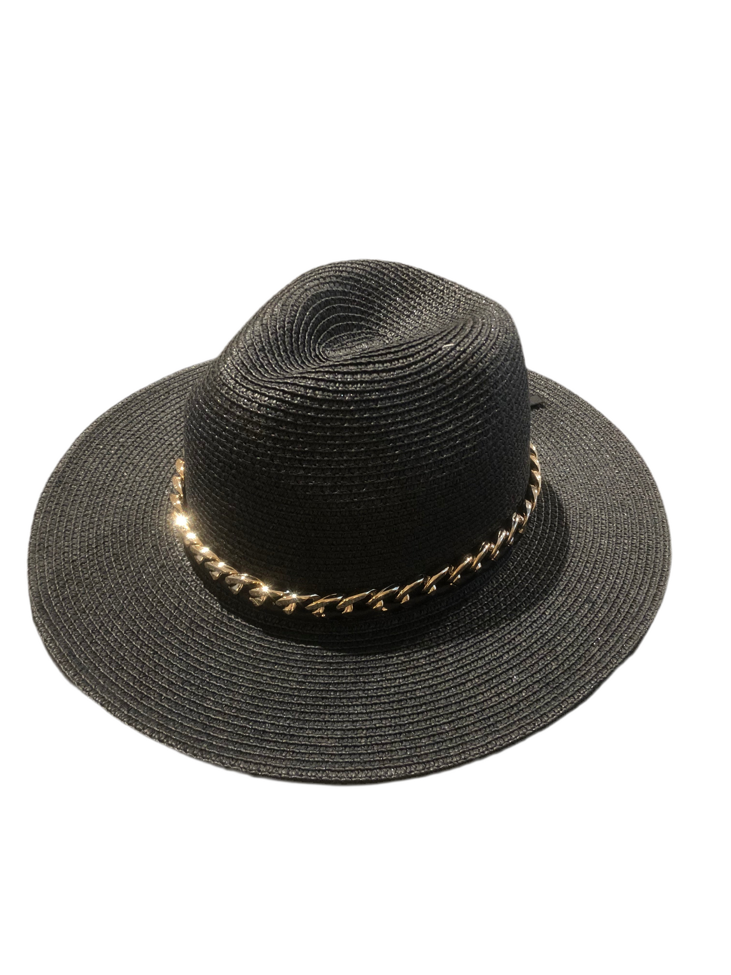 Fedora Paper Straw Hat with Gold Chain