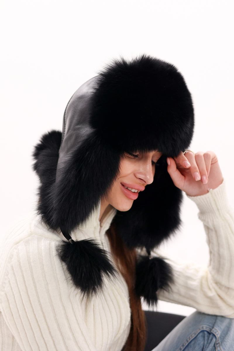 Genuine Polar Fox Fur Genuine Leather Hat – Alaska  display picture 1