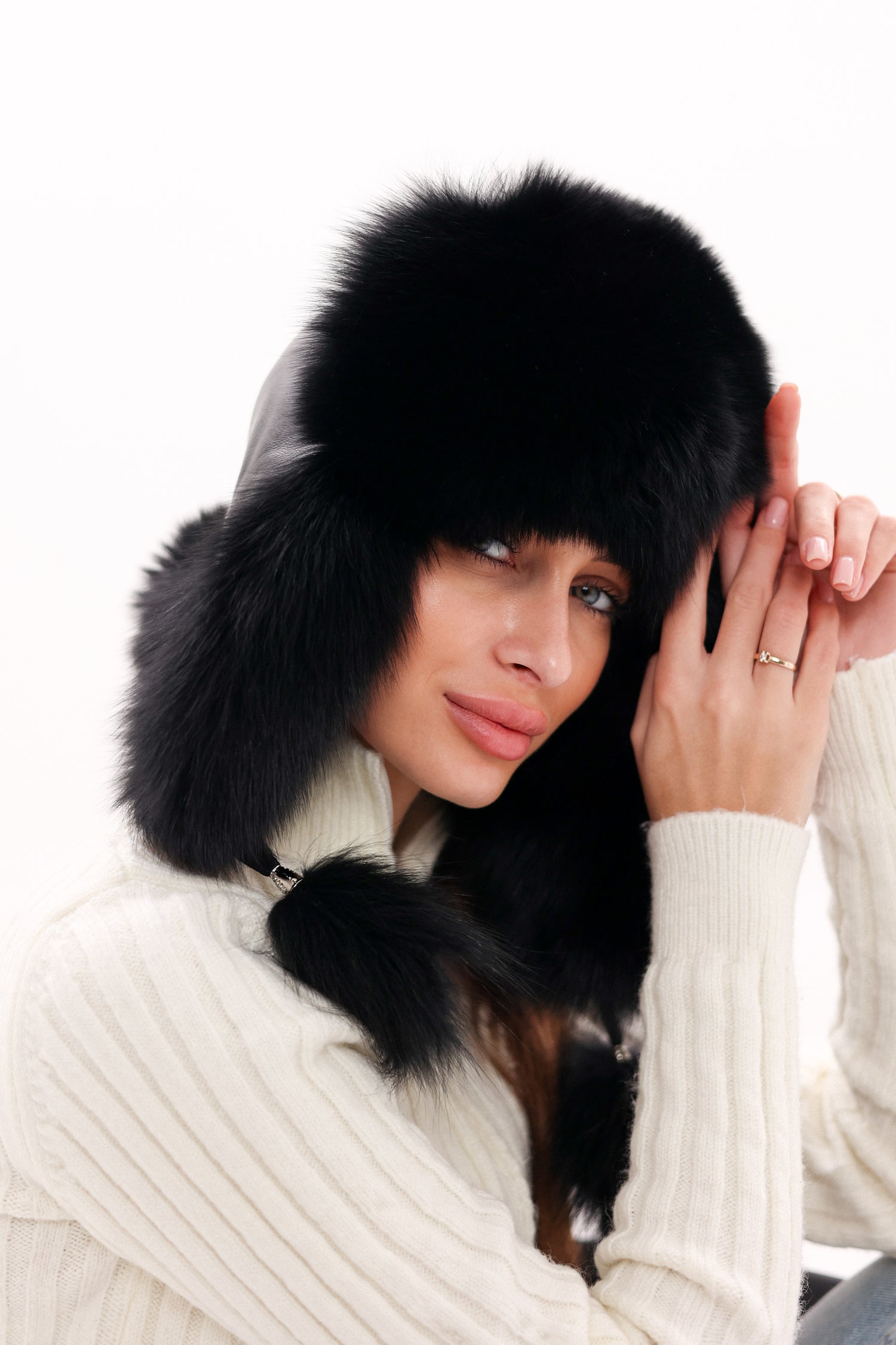 Genuine Polar Fox Fur Genuine Leather Hat