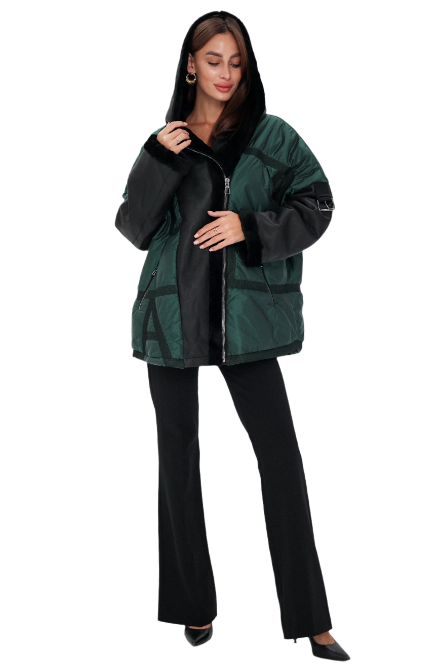 Pre-order. Amber Genuine Lamb Leather Polar Fox Fur Trim Jacket