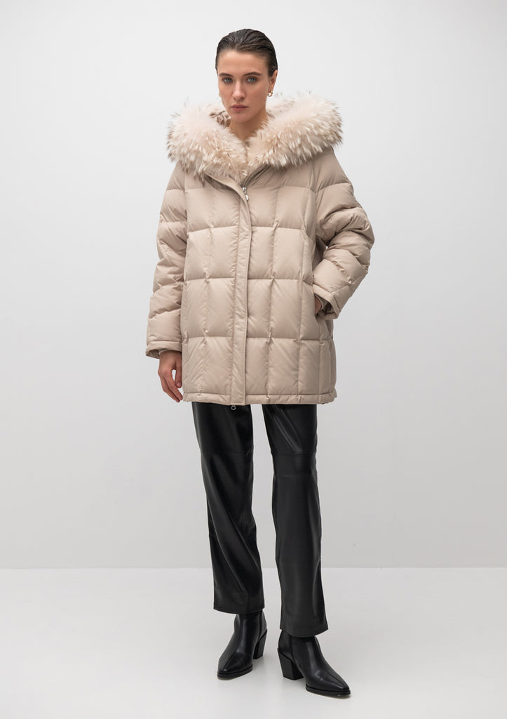 Dolce Genuine Fox Fur Down Fill Quilted Coat