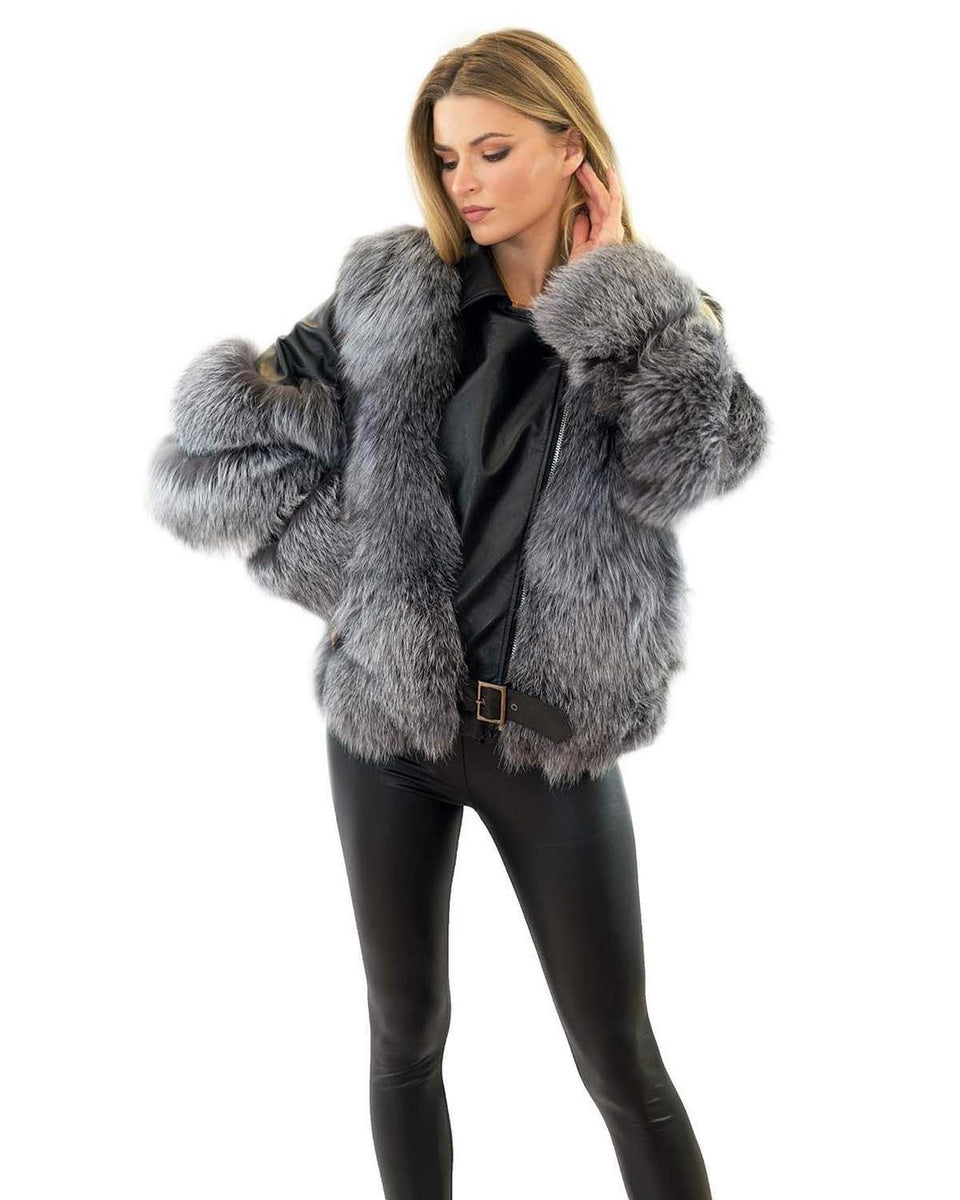 Genuine Silver Fox Leather Jacket