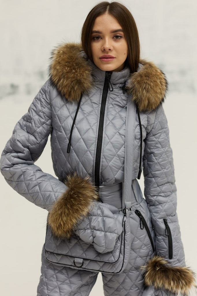 Ski/Snowboard Suit with Fur Trim Mitten & Cross Body Bag