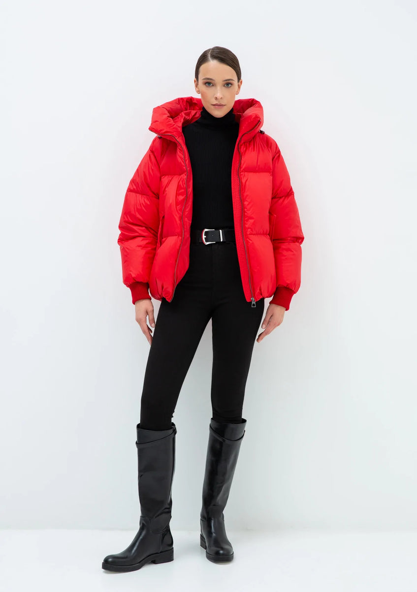 Zara red cheap puffer coat