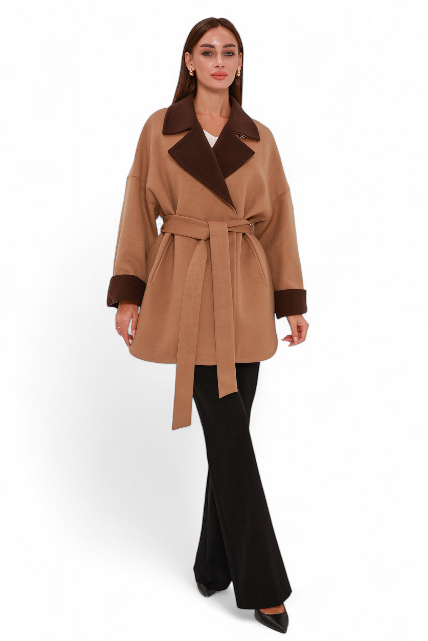 Sandro Cashmere Blend Overcoat in Camel