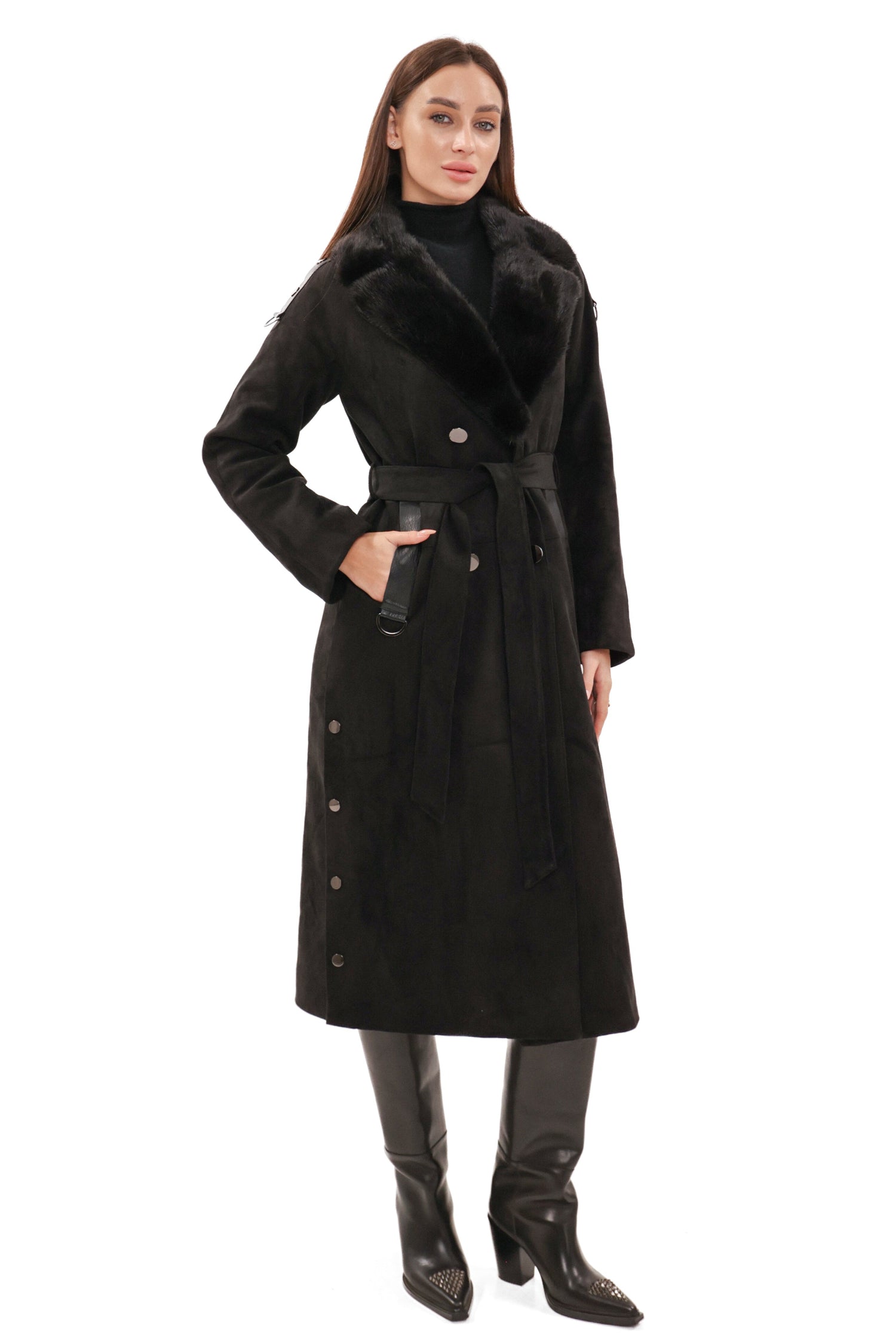 Genuine Mink Fur Eco Suede Coat