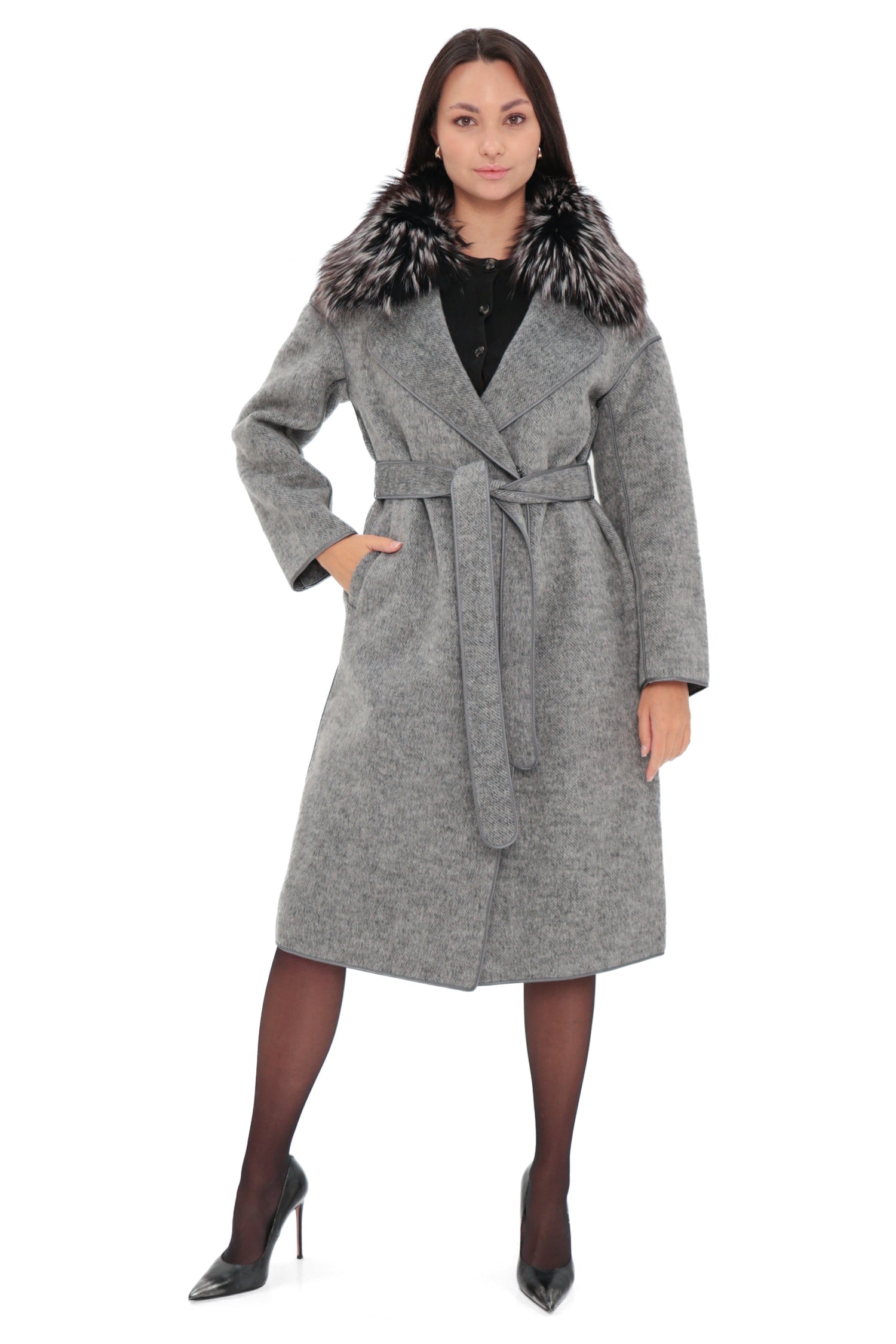 Pre-Order. Ships November 15. Genuine Silver Fox Virgin Wool Coat