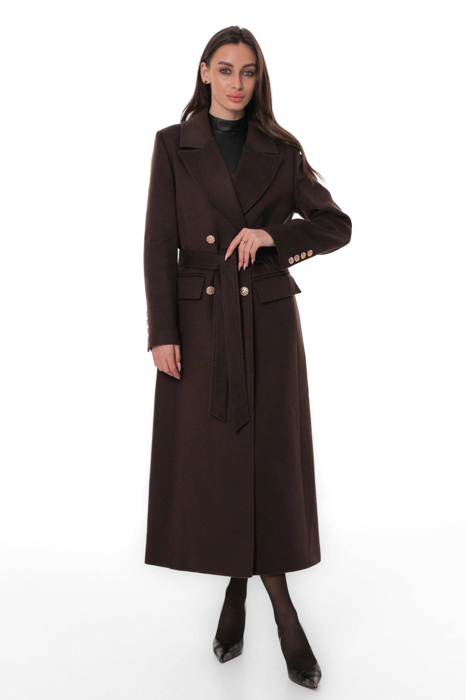 Ellis Tailored Cashmere Wool Coat in Chocolate