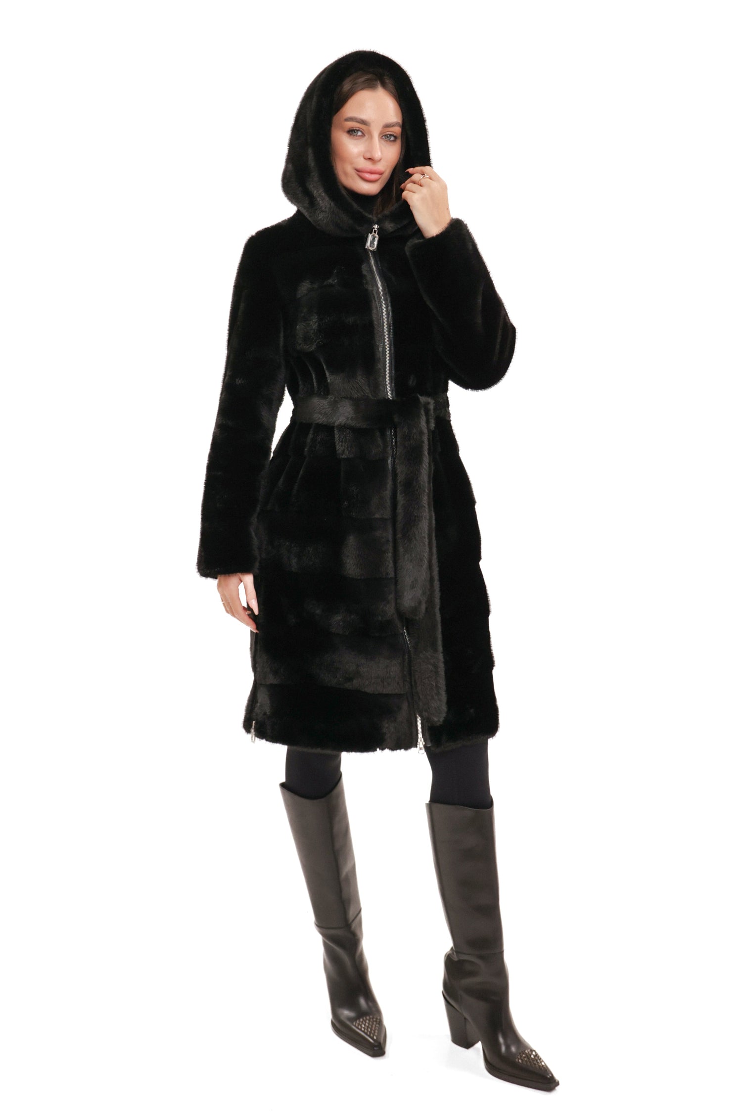 Faux Mink Effect Fur Hooded Coat