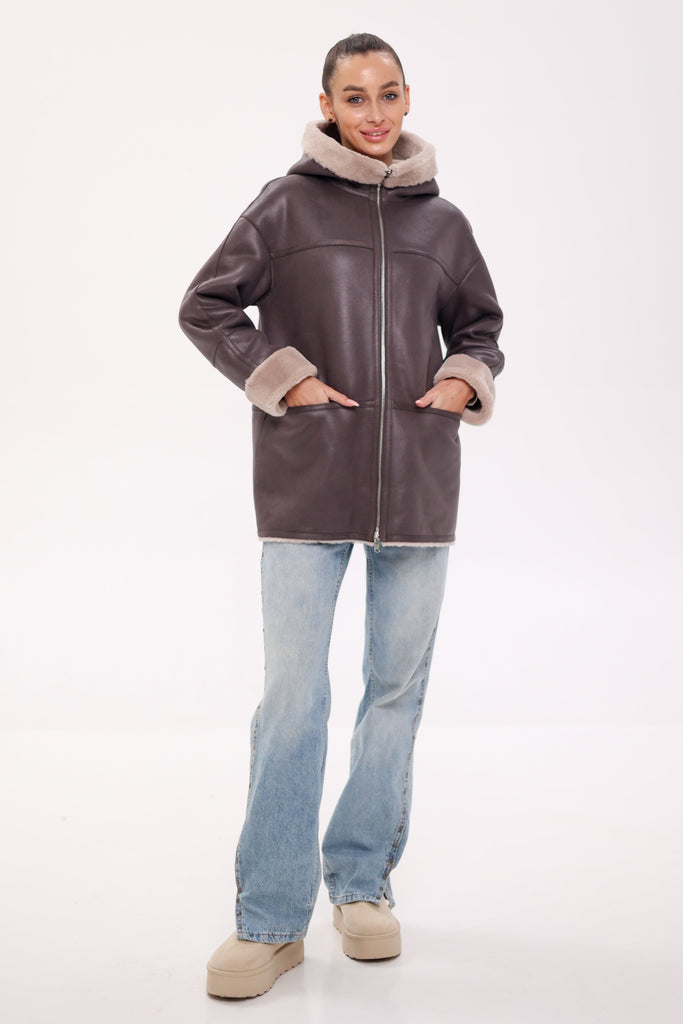 ⇆ Reversible Hooded Wool Blend Eco-Suede Jacket