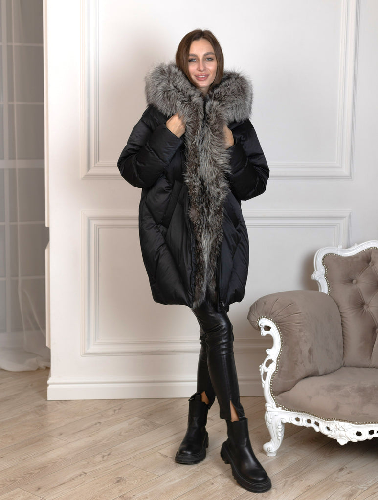 Fox Fur Lined Parka Coat, Real Fur Coat, Winter Coat