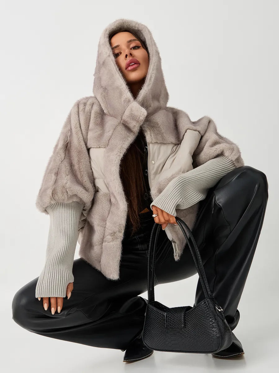 Serena Eco-Fur Down Fill Coat in Natural Grey