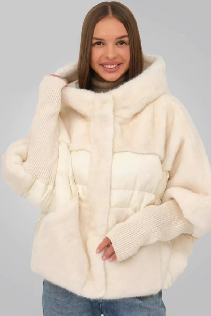 Serena Eco-Fur Down Fill Coat in Ivory