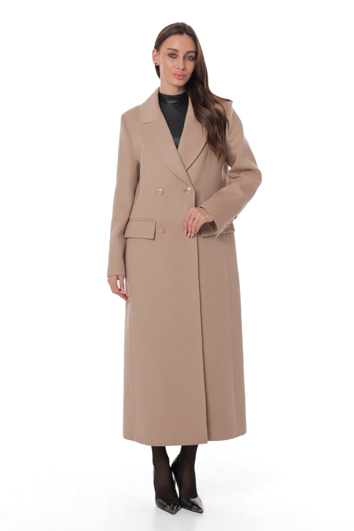 Ellis Tailored Cashmere Wool Coat in Beige