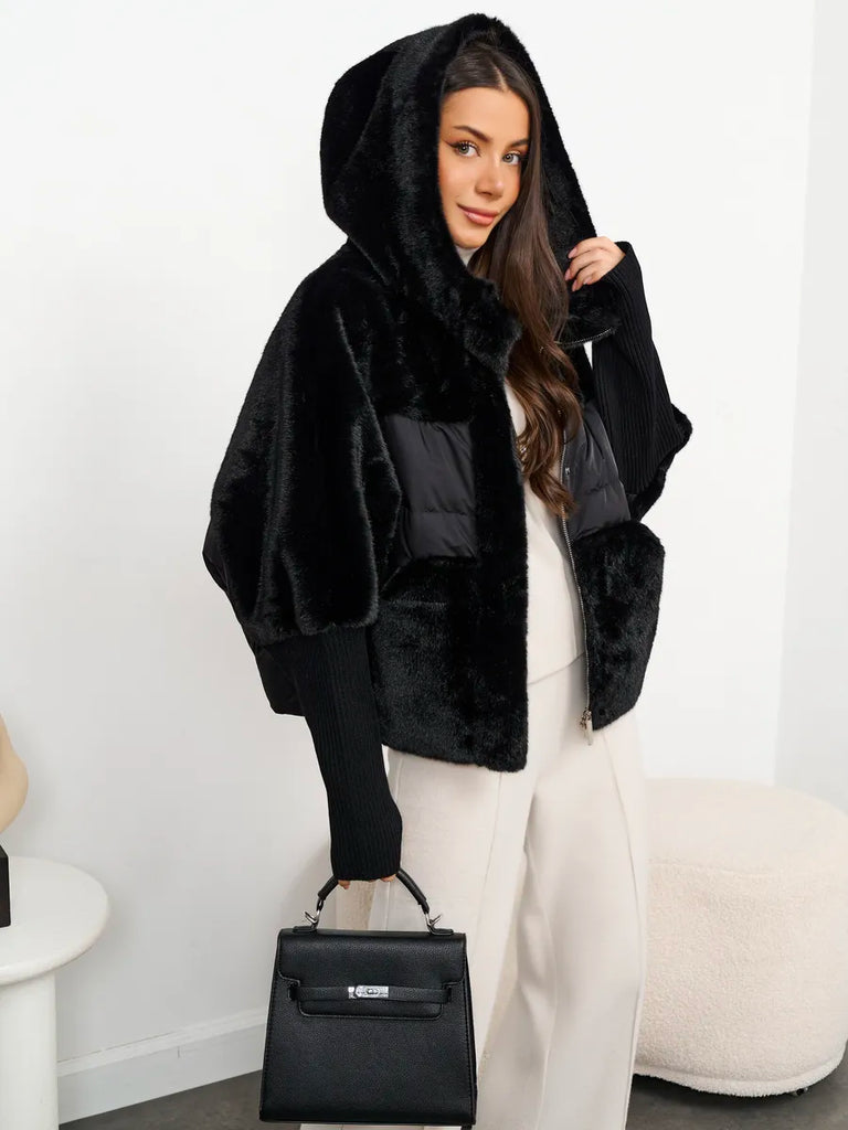 Pre-Order. Re-Stock Ships September 20. Serena Eco-Fur Down Fill Coat in Black