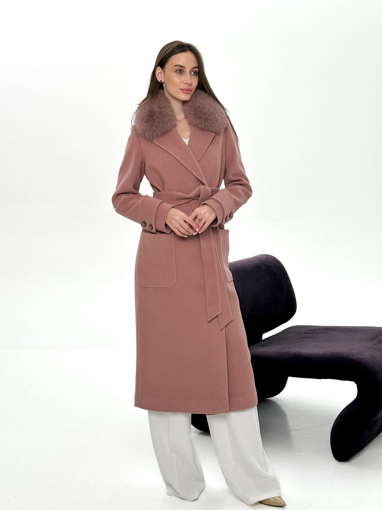 Genuine Polar Fox Tailored Cashmere Wool Coat