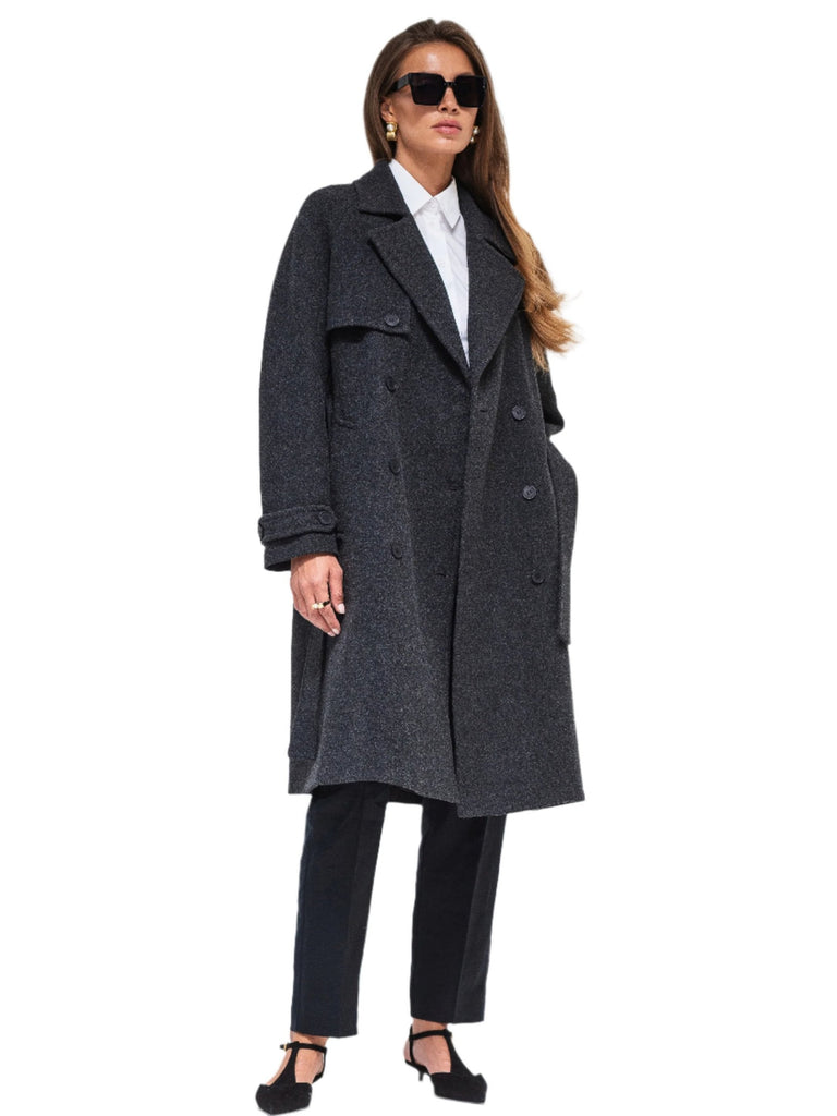 Classic Wool Blend Coat in Dark Grey