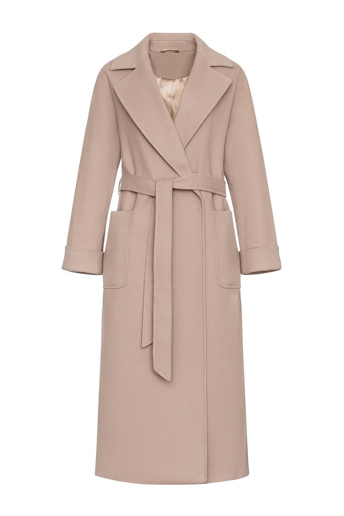 Marley Wraparound Wool Cashmere Coat in Nude