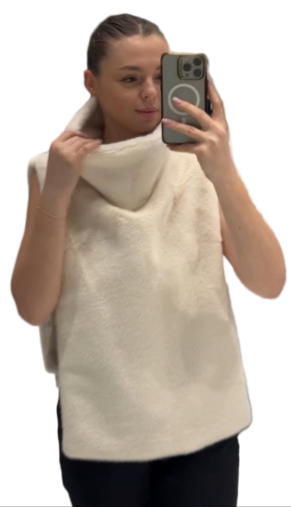 Faux Fur Dickie Vest in Beige