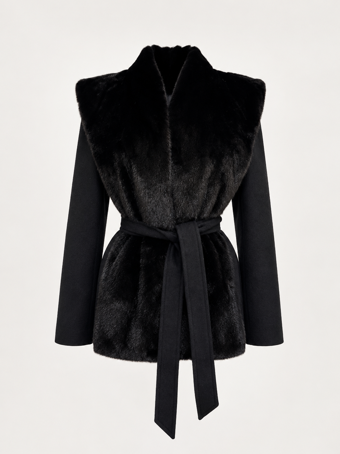 Genuine Canadian Mink & Wool-Cashmere Belted Coat