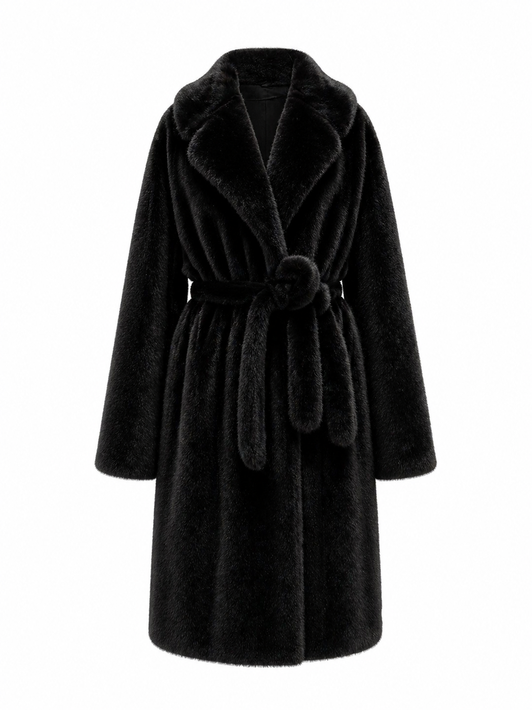 Faux Mink Effect Fur Coat in Black
