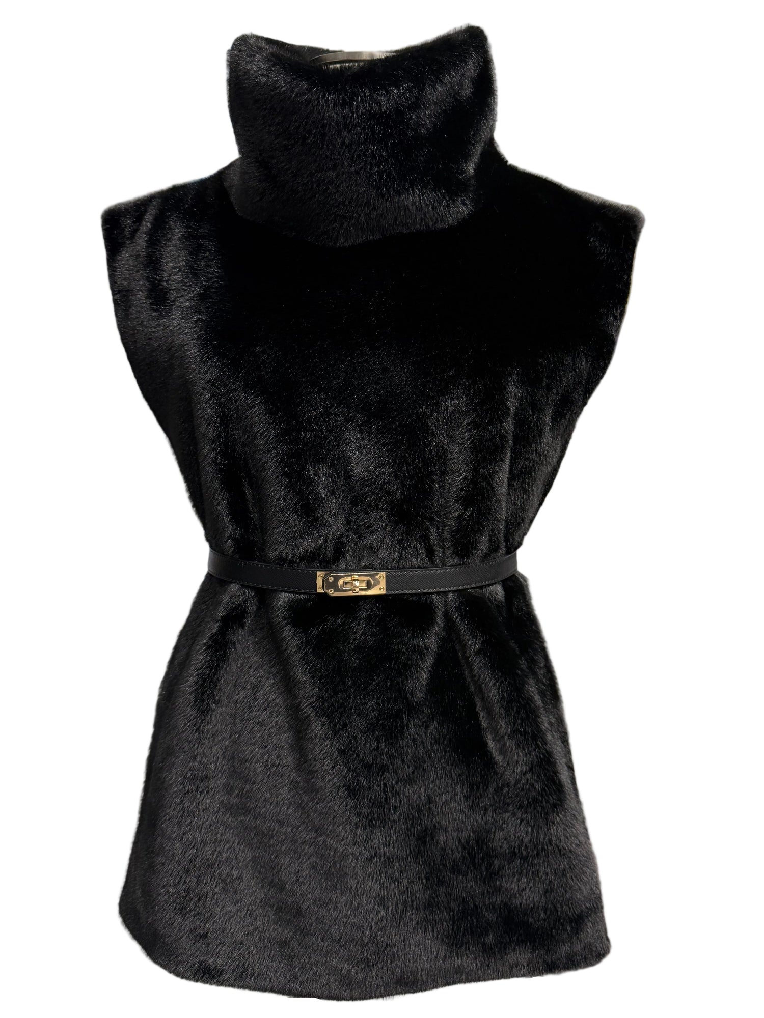 Faux Fur Belted Vest Dickie in Black