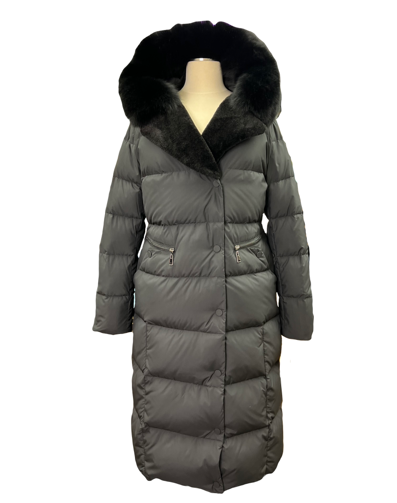 Genuine Polar Fox Fur Wool Trim Down Fill Coat