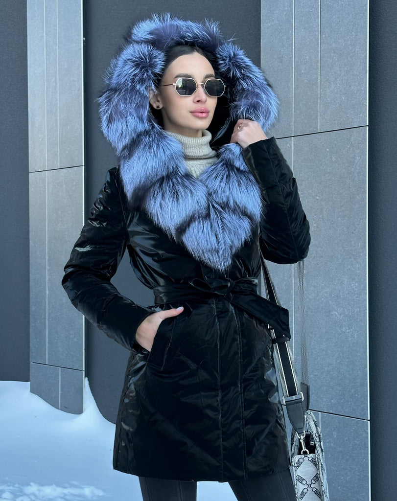 Genuine Silver Fox Fur Down Fill Parka Coat