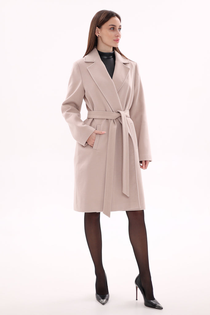 Windsor Classic Wraparound Cashmere Blend Overcoat in Powder Beige