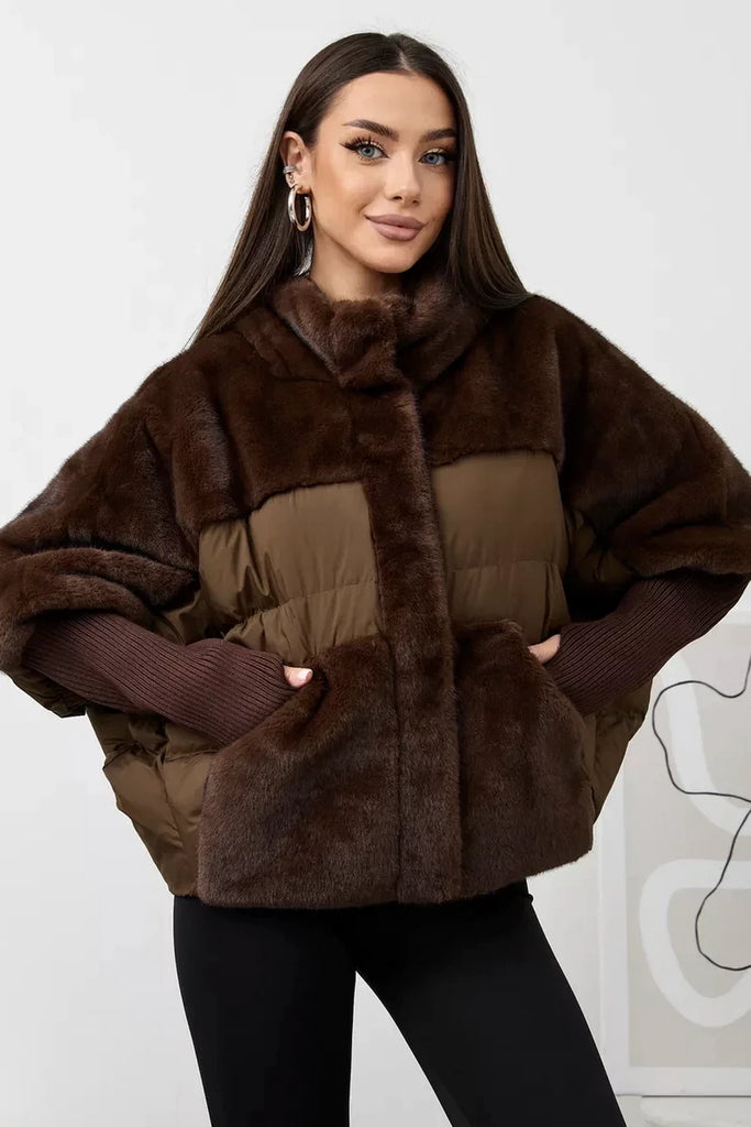 Serena Eco-Fur Down Fill Coat in Chocolate