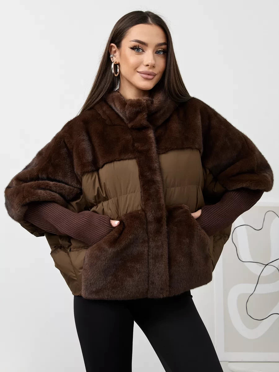 Serena Eco-Fur Down Fill Coat in Chocolate