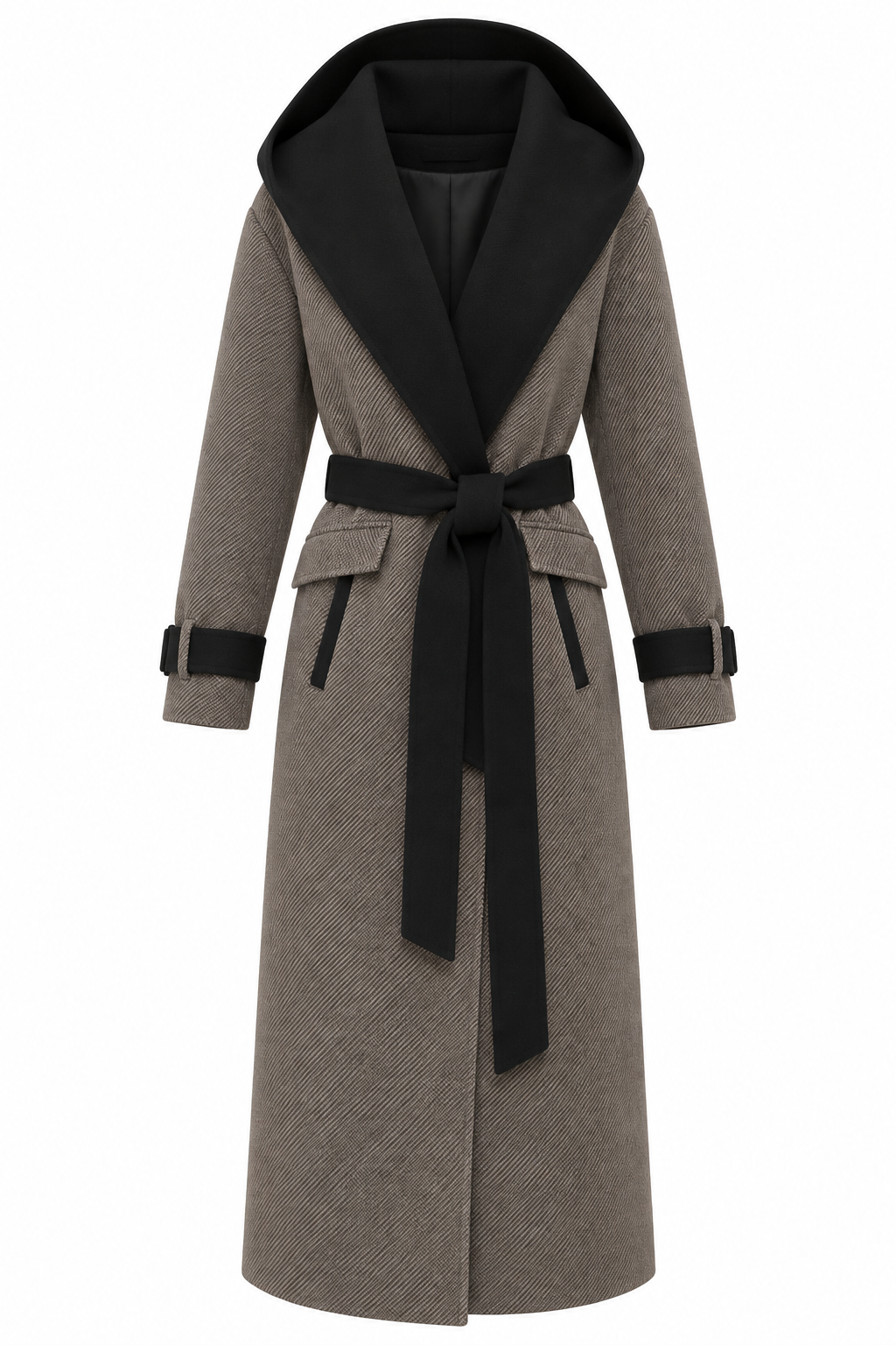 Sage Hooded Wool Blend Coat