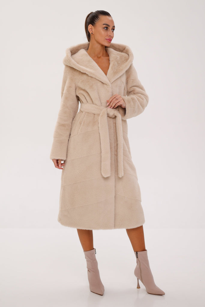 Faux Mink Effect Fur Hooded Coat