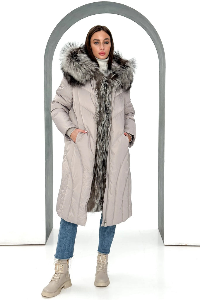Melia Genuine Silver Fox Fur Down Parka