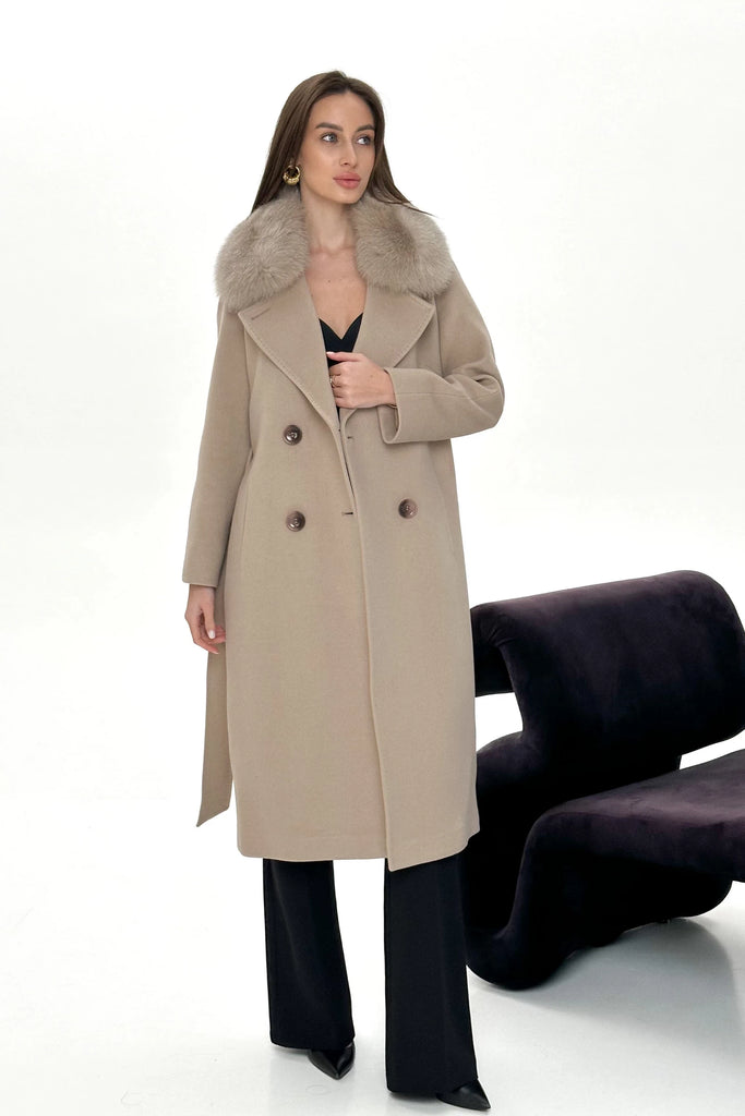 Genuine Polar Fox Cashmere Wool Back Zipp Coat