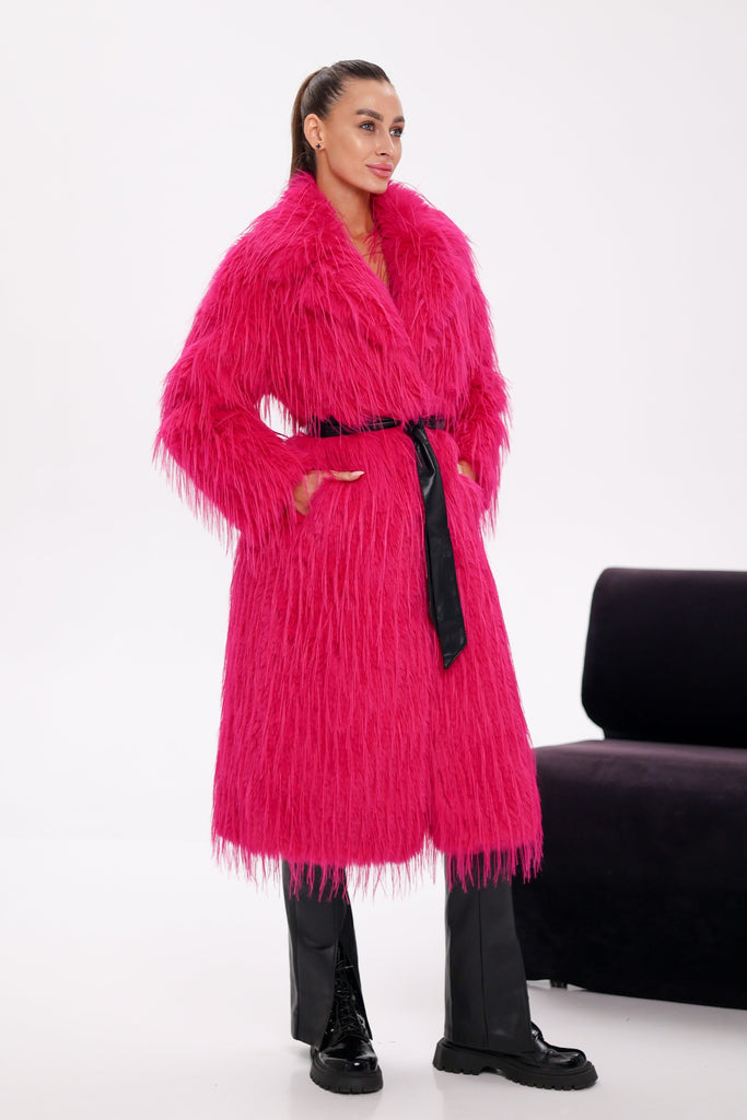 Faux Ostrich Effect Fur Coat