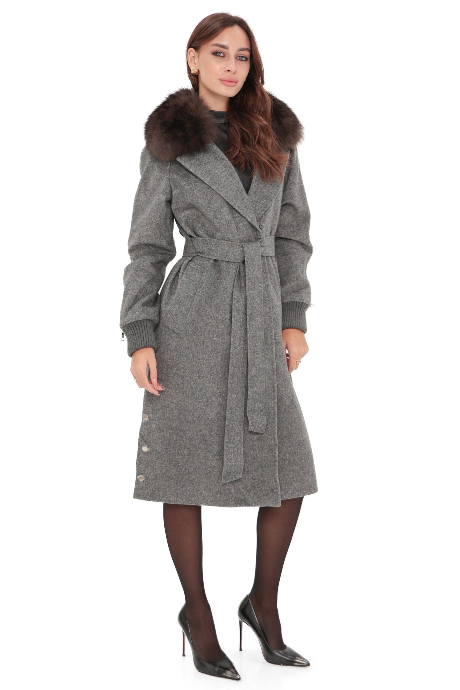 Carolina Genuine Silver Fox Wool Blend Coat