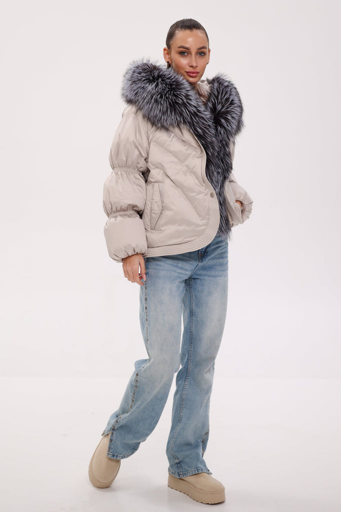 Genuine Silver Fox Fur Cropped Down Fill Parka