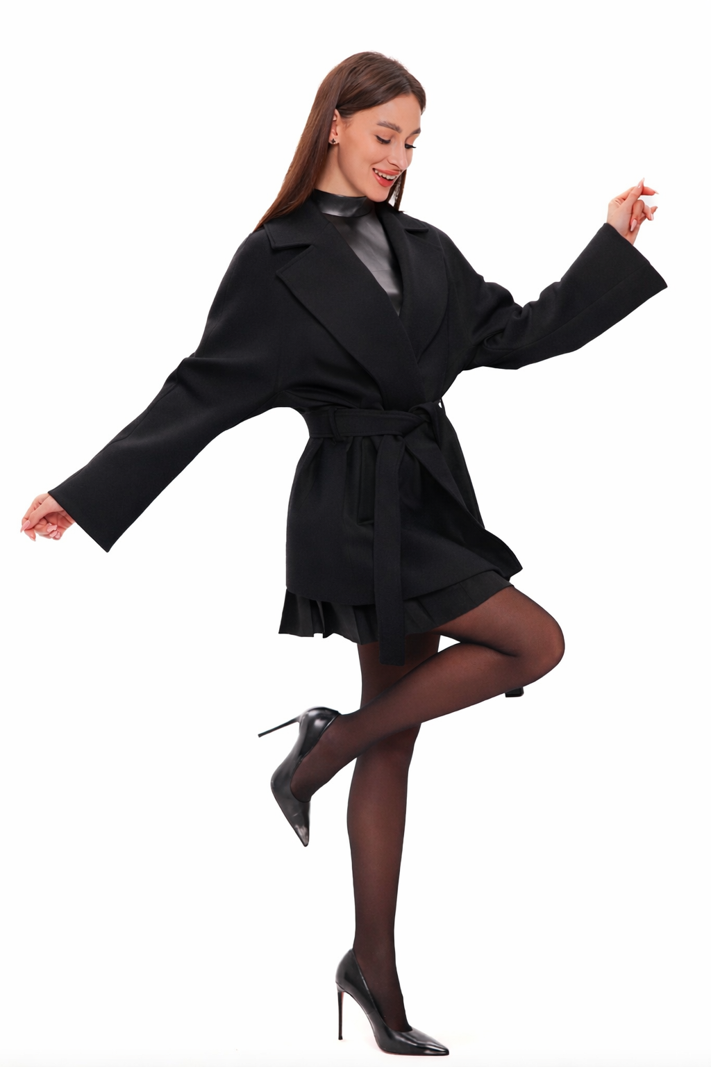 Astoria Midi Cashmere Wool Blend Coat in Black