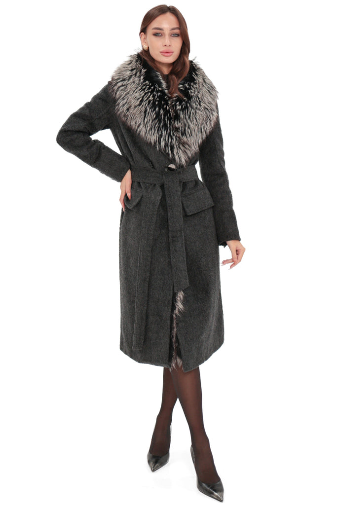 Pre-Order. Ships October 30. Genuine Silver Fox Cashmere Bland Coat