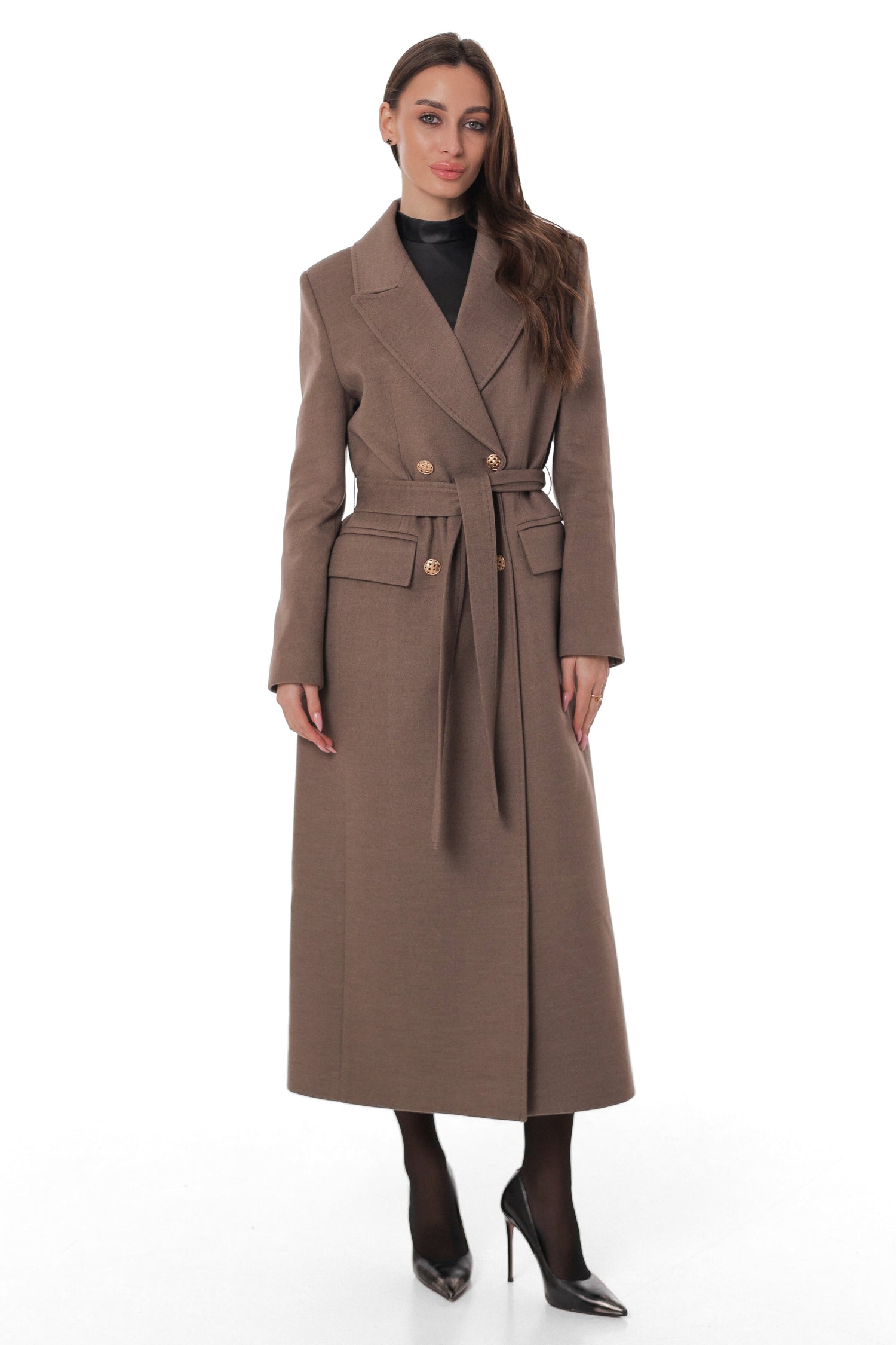 Ellis Tailored Cashmere Wool Coat in Warm Taupe