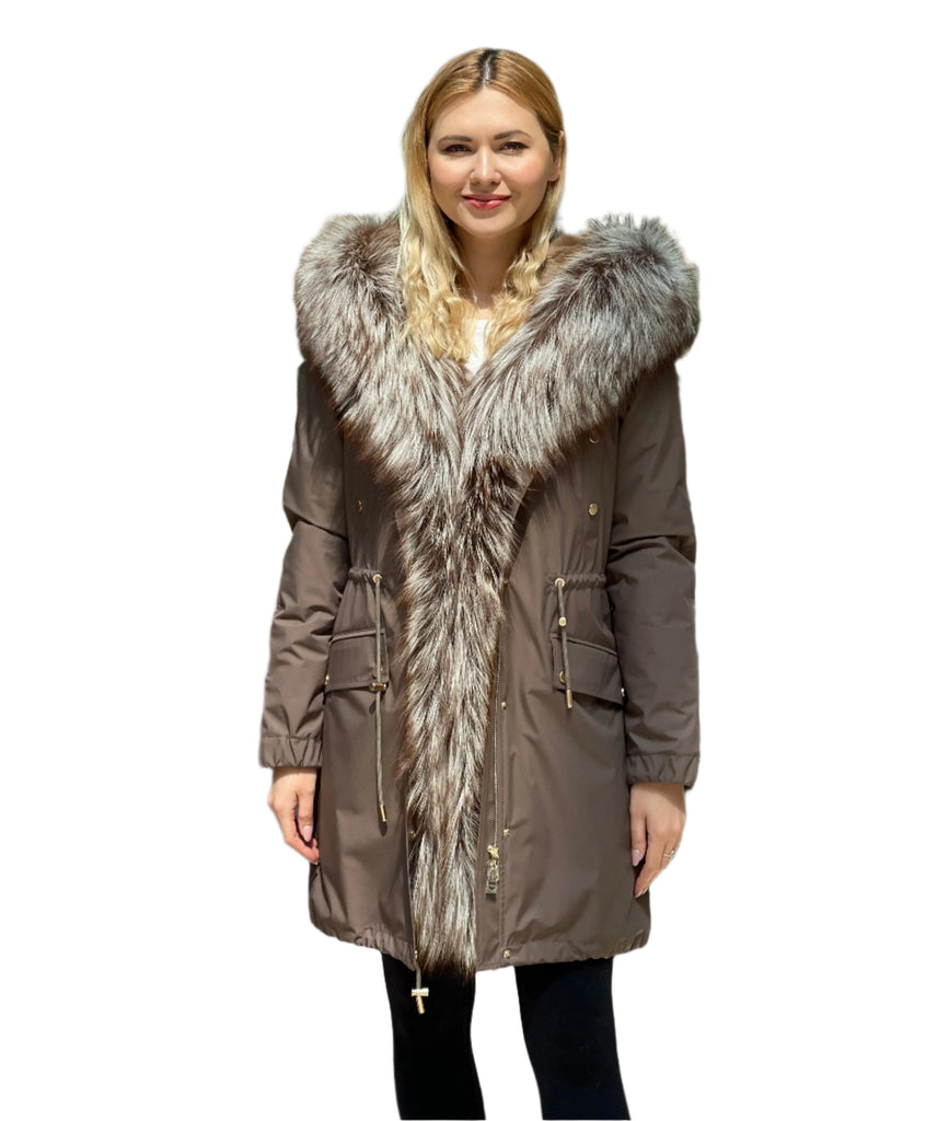 Silver Fox Fur Trim Rabbit Fur Insulated Parka