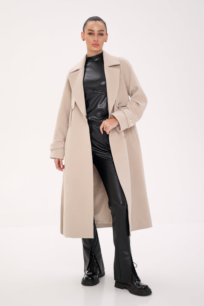 Karina Wool Blend Overcoat in Nude