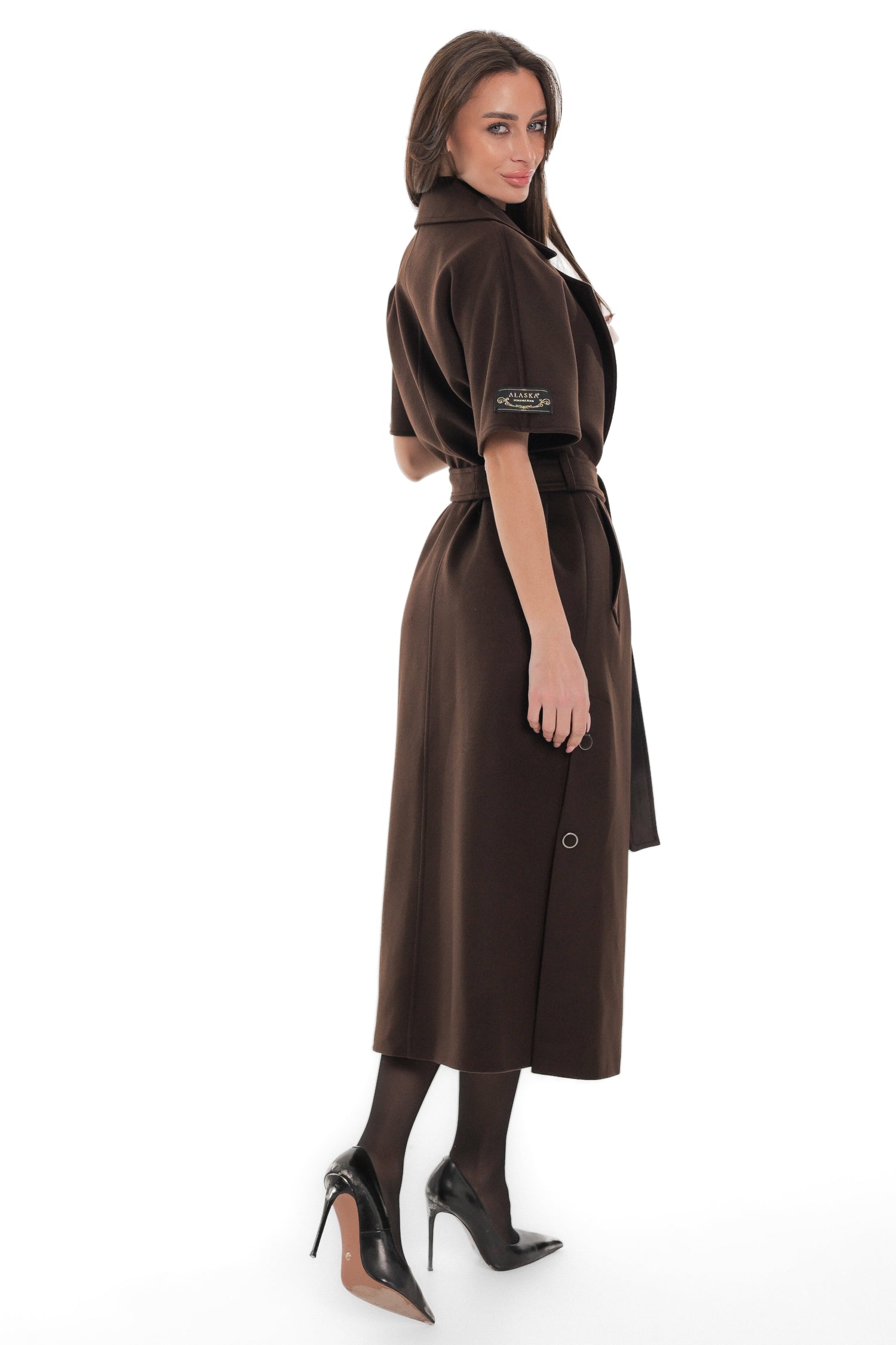 Evelyn Structured Short-Sleeve Coat in Chocolate