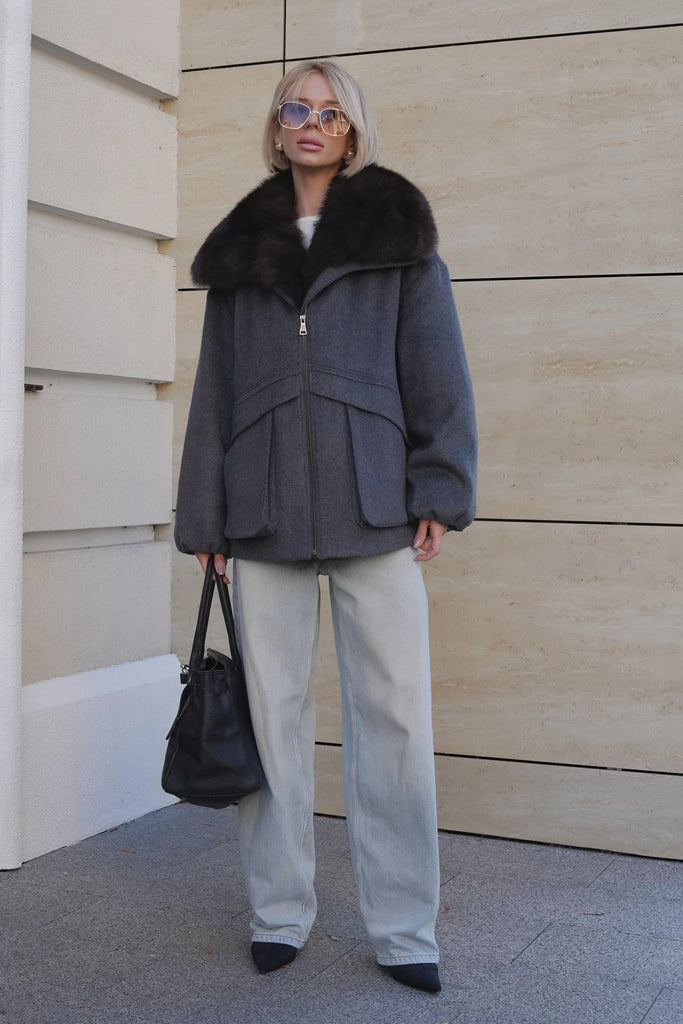 Pre-Order. Ships November 10. Rimini Genuine Fur Trim Wool Blend Parka in Graphite