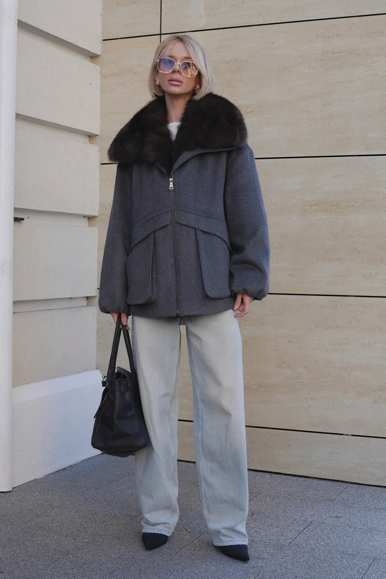Pre-Order. Ships November 10. Rimini Genuine Fur Trim Wool Blend Parka in Graphite