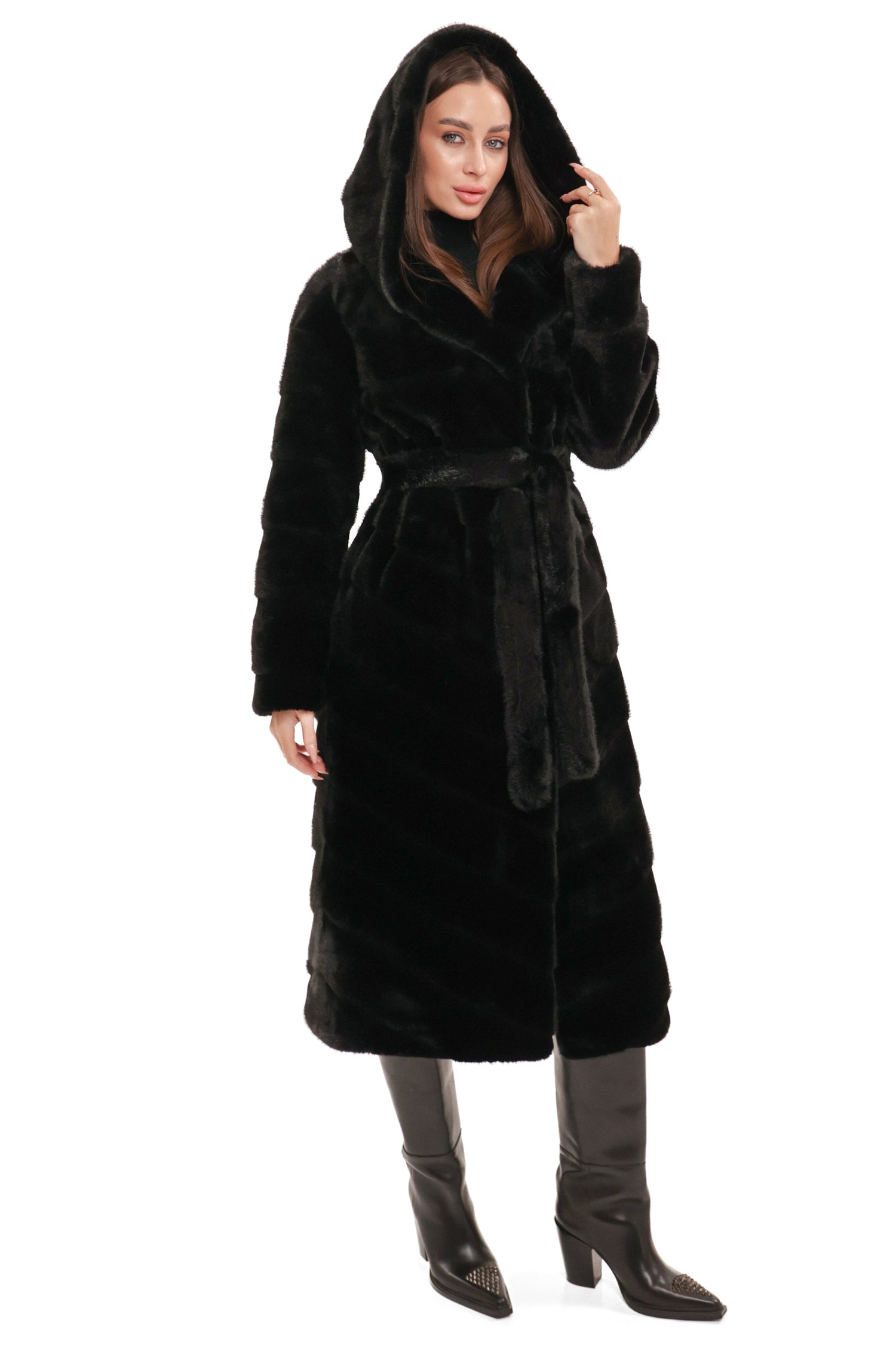 Faux Mink Effect Fur Hooded Coat