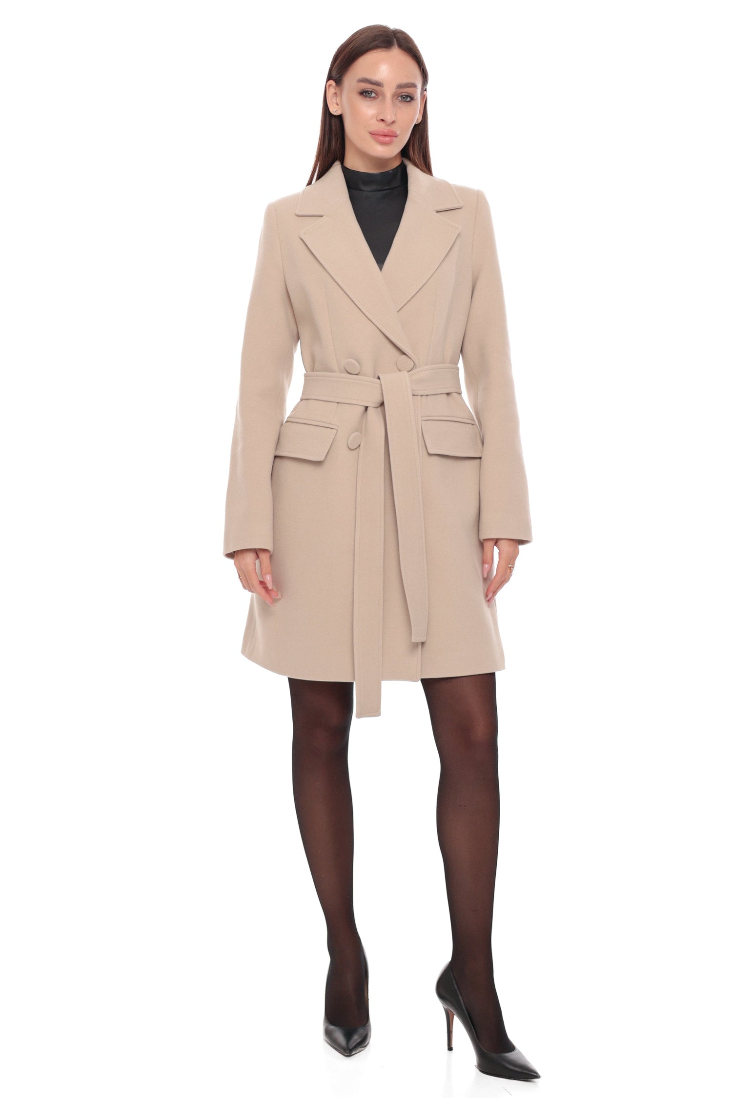 Belle Cashmere Wool Blend Overcoat in Nude