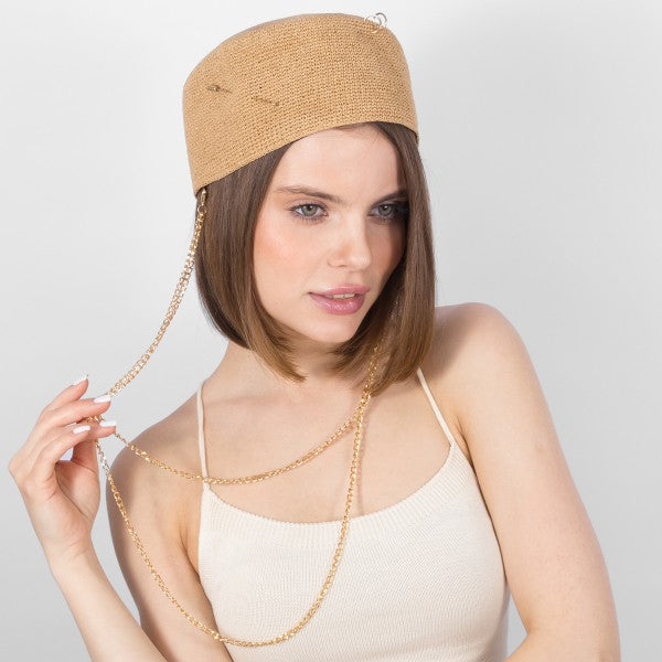 Ships May 11. Palomna Double Chain Piercing Hat in Dark Beige
